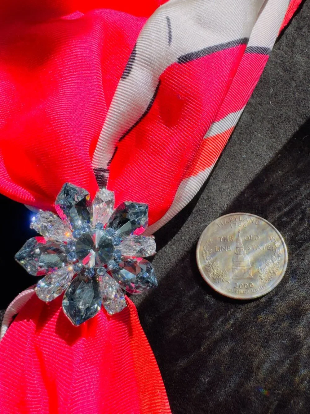 Blue Swarovski Element Crystal Flower Scarf Ring 2-in-1